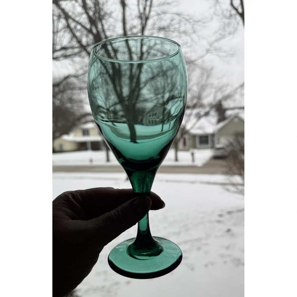 Set of 4 Libbey Emerald‎ Green Glass Water Wine Glasses Goblets 7.5